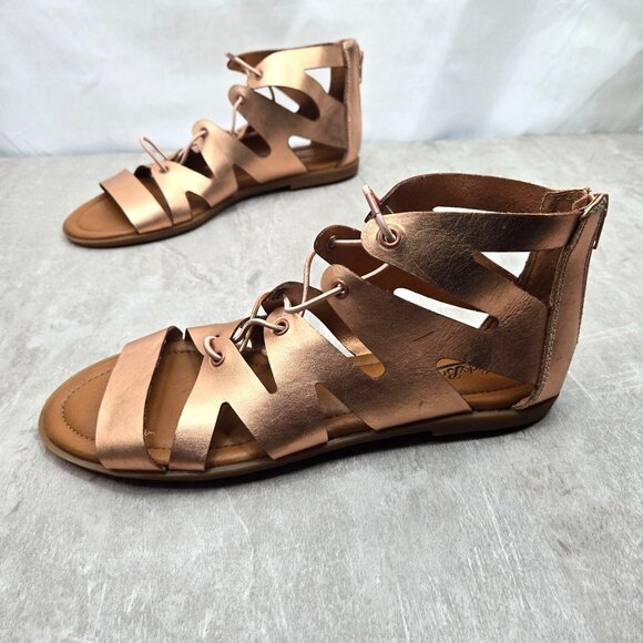 Lucky Brand Shoes - Lucky Brand Gladiator Sandals Sz 10 Rose Gold Leather Bohemian Strappy Flat